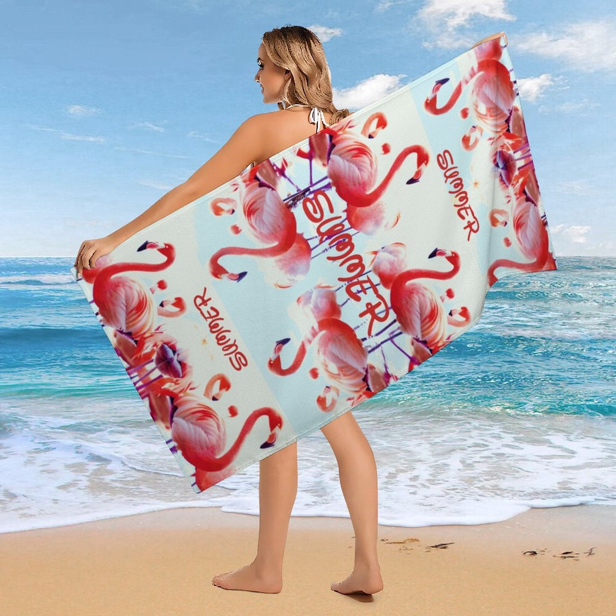 Pink Flamingos Summer Design Beach or Bath Towel - 61.4" x 30.3"