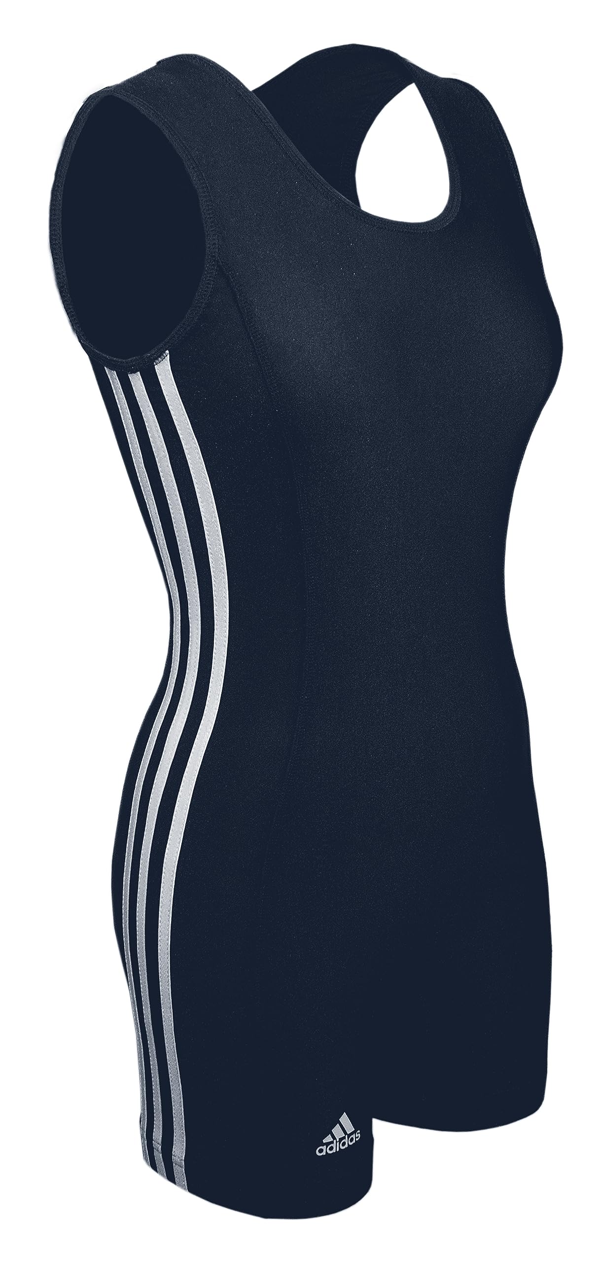 adidas 3 Side Stripes Wrestling Singlet (Navy/White Girls Small)