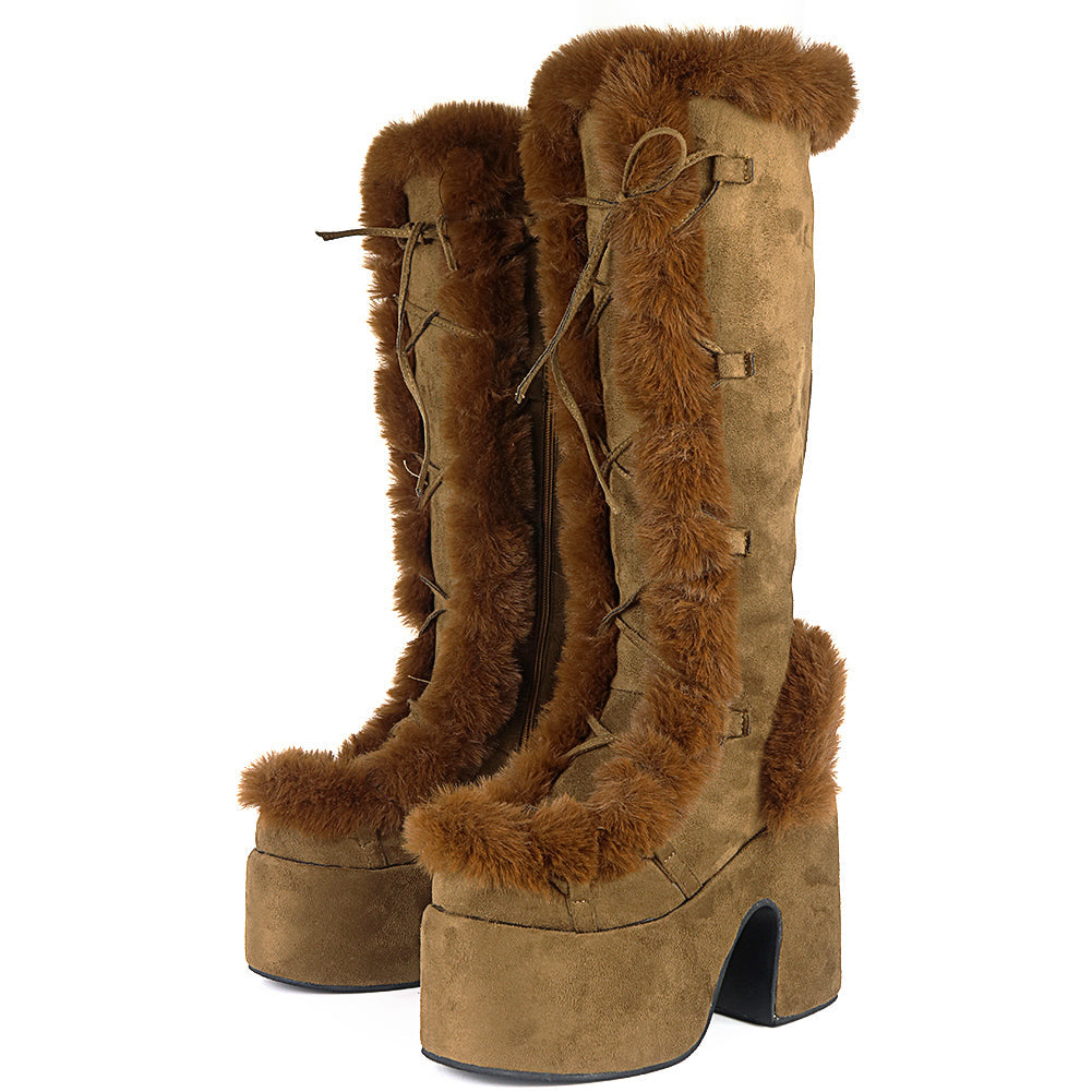 Women's Platform High-Heel Mid Tube Boots