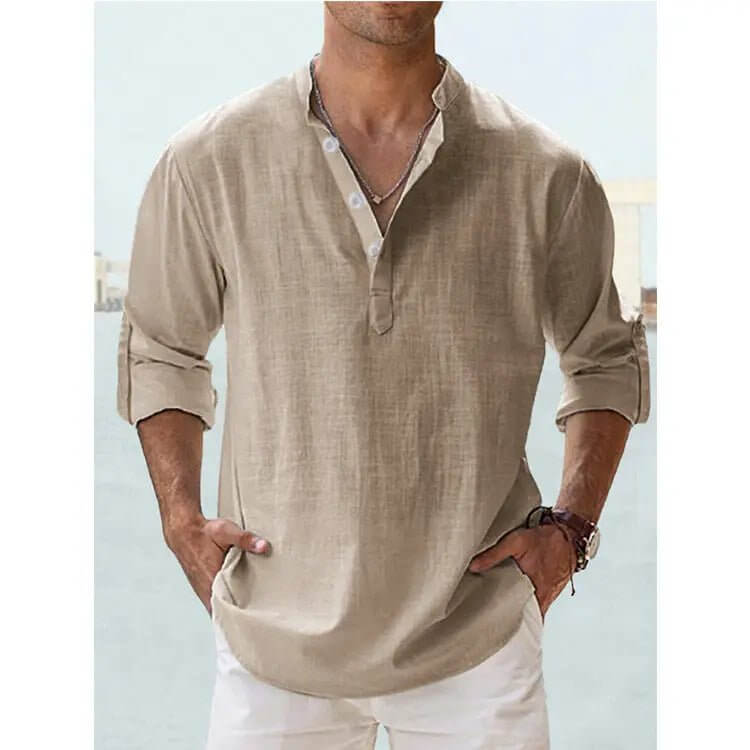 Men's Cotton Linen Shirt – Loose Fit Long Sleeve Casual Top