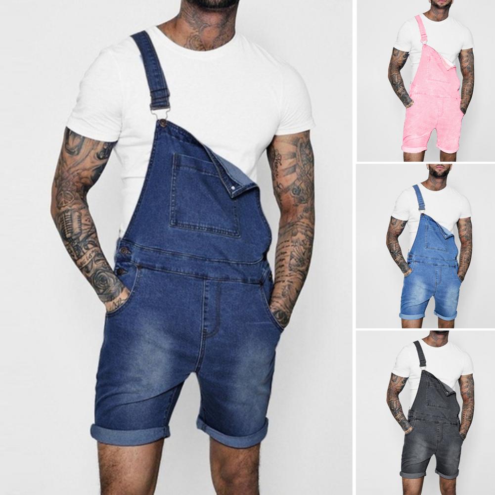 Pink Denim Overall Shorts for Men - Plus Size Summer Wear