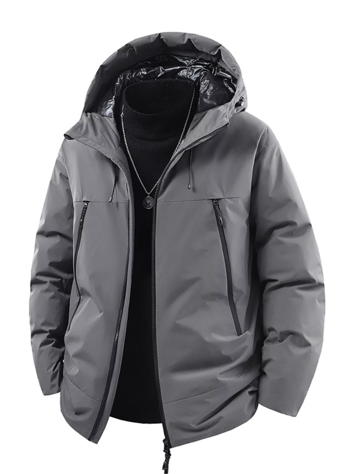 Men's Plus Size Zip Up Hooded Puffer Jacket