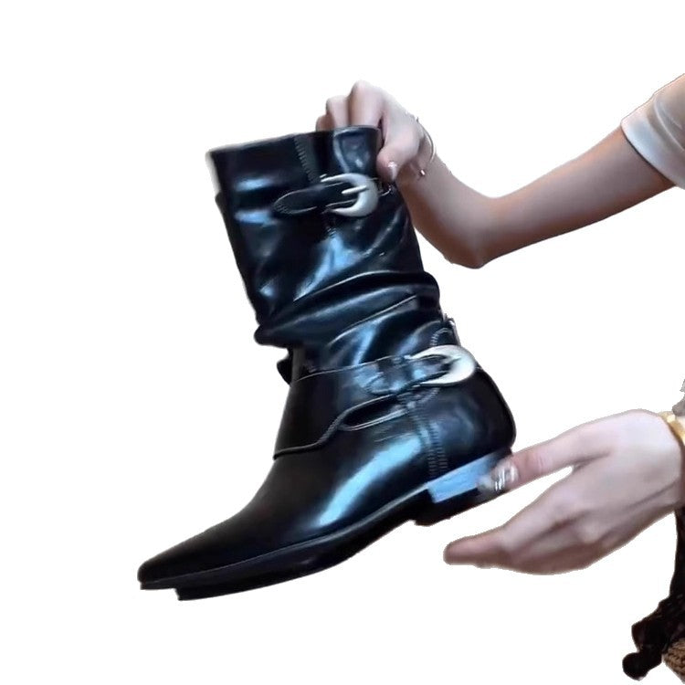 Women's Vintage Martin Boots Belt Buckle Chunky Heel