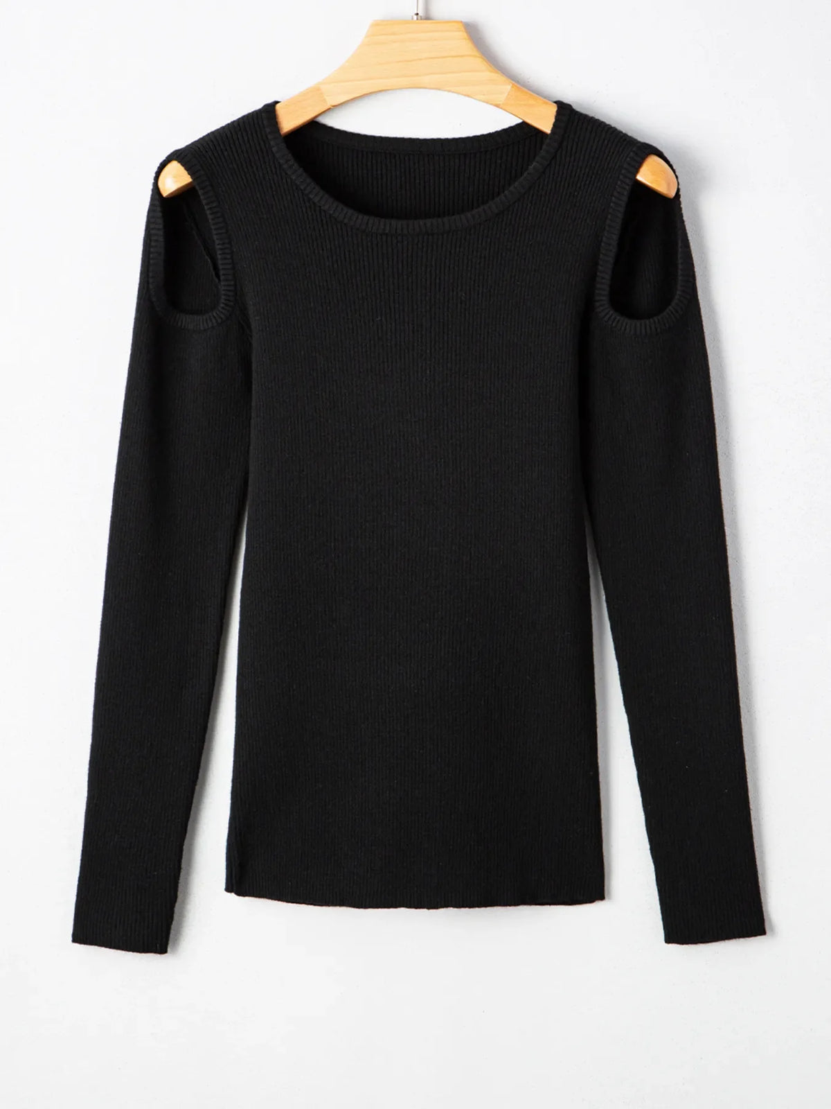 Ribbed Knit Cold Shoulder Sweater