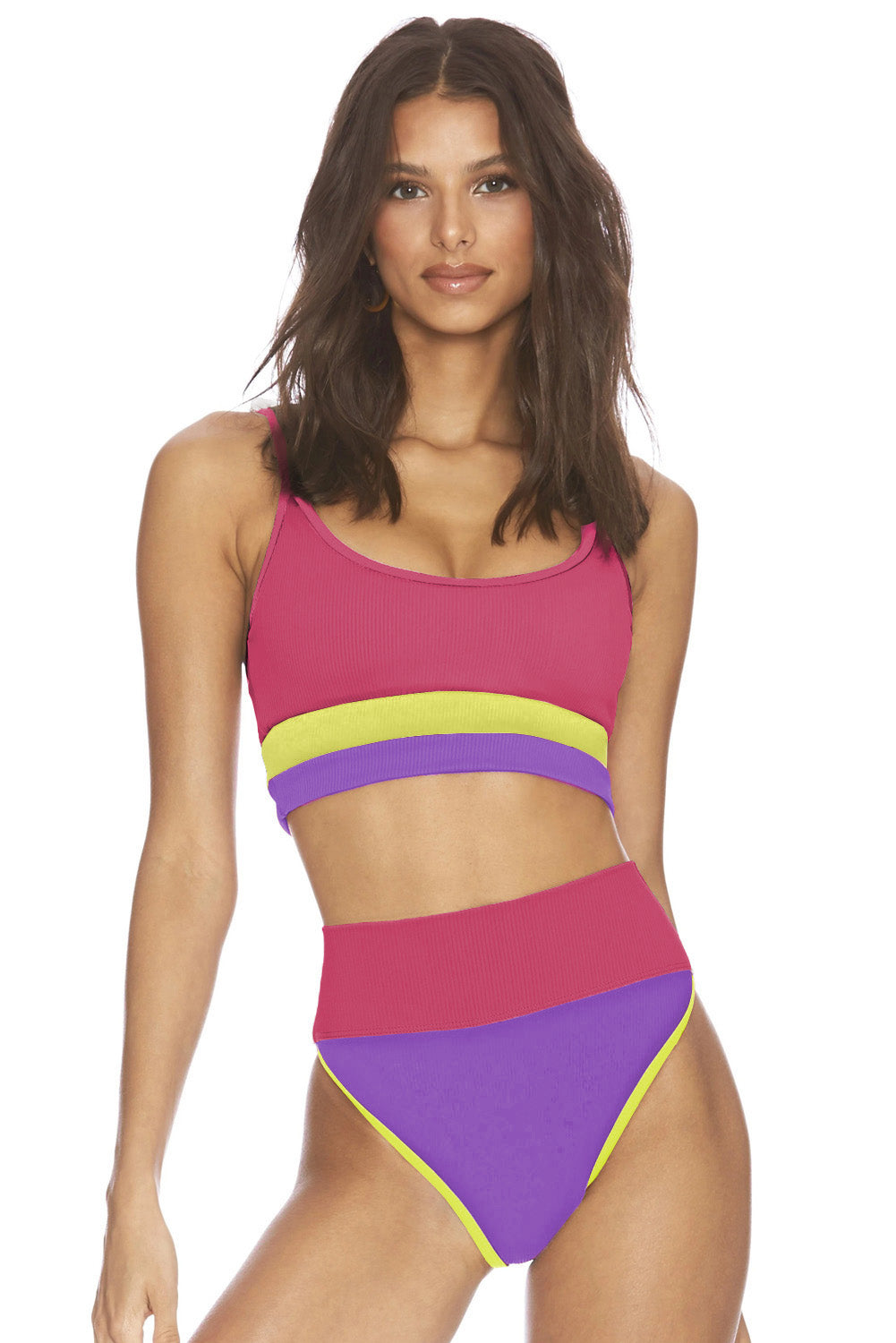 Conjunto de bikini de dos piezas con tirantes finos y bloques de color