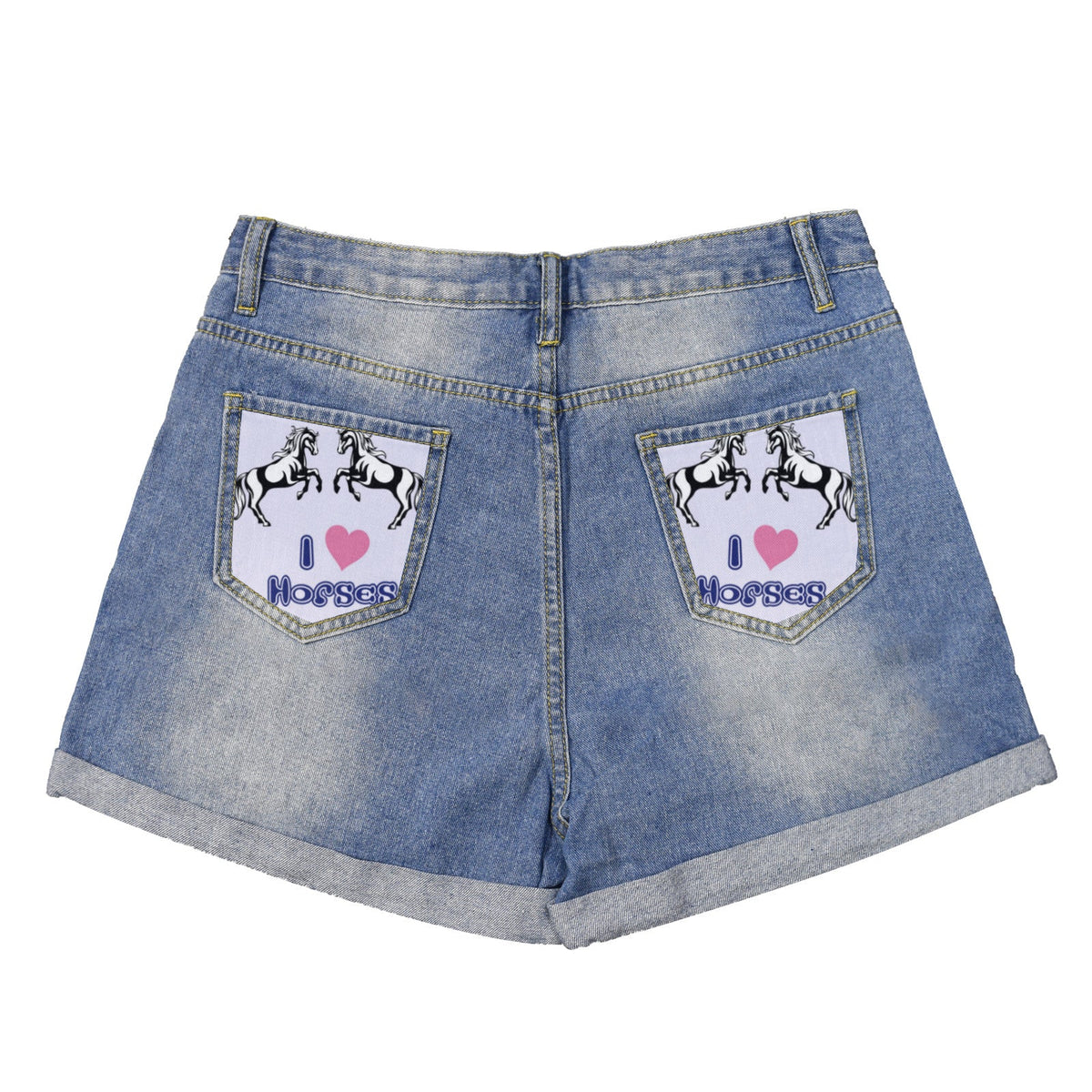 I heart Horses Light Blue Denim Shorts with Dual Pockets Design
