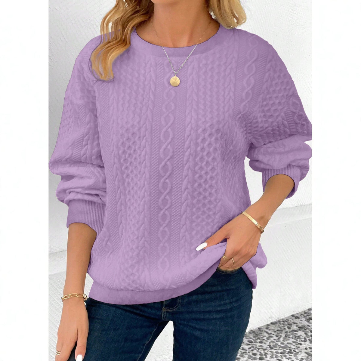 AutumnWinter Plus-Size Women's Knitted Crew-Neck Sweatshirt With Drop Shoulder Sleeves