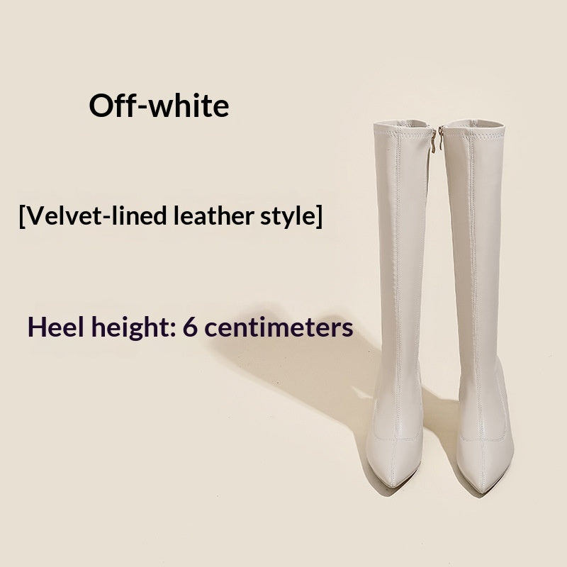 Beige Genuine Leather Pointed Toe Stiletto Ankle Boots - Women's Slim Fit High Heel Side Zipper Autumn Winter Footwear
