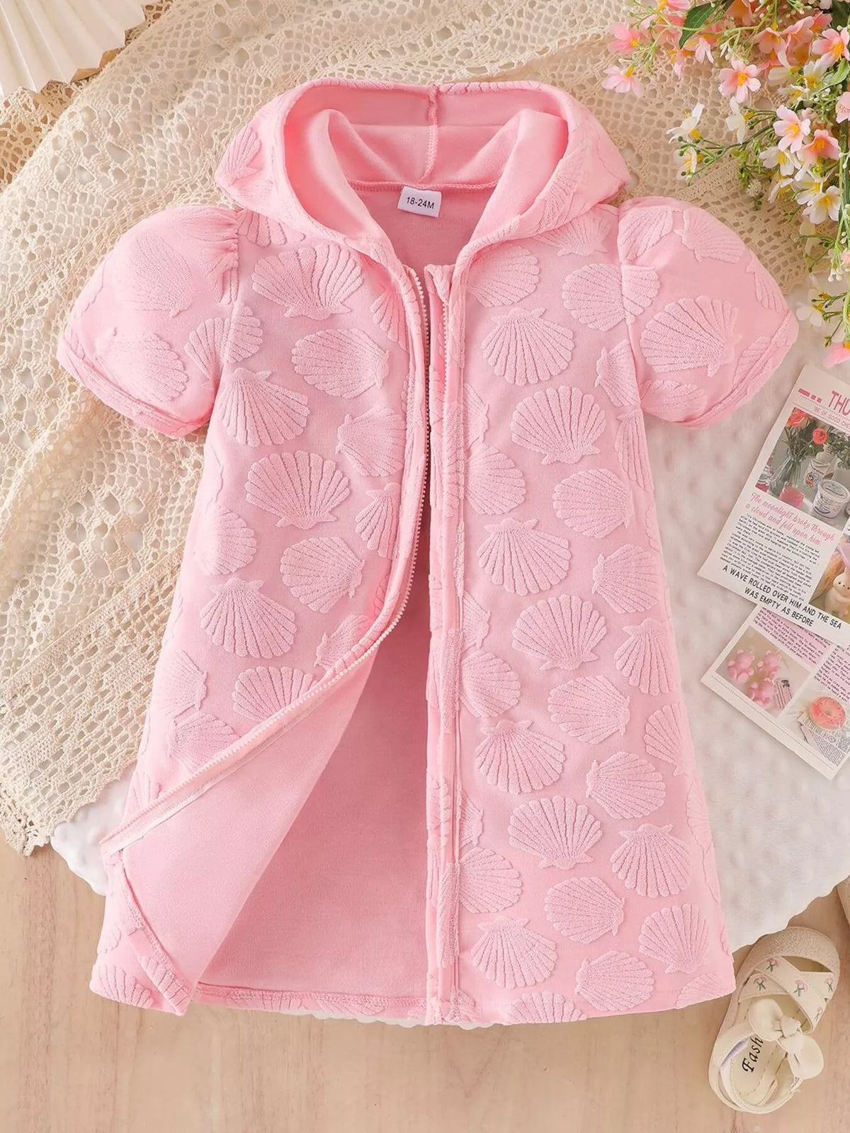 Children's Hooded Puff Sleeve Shell Textured Jacket