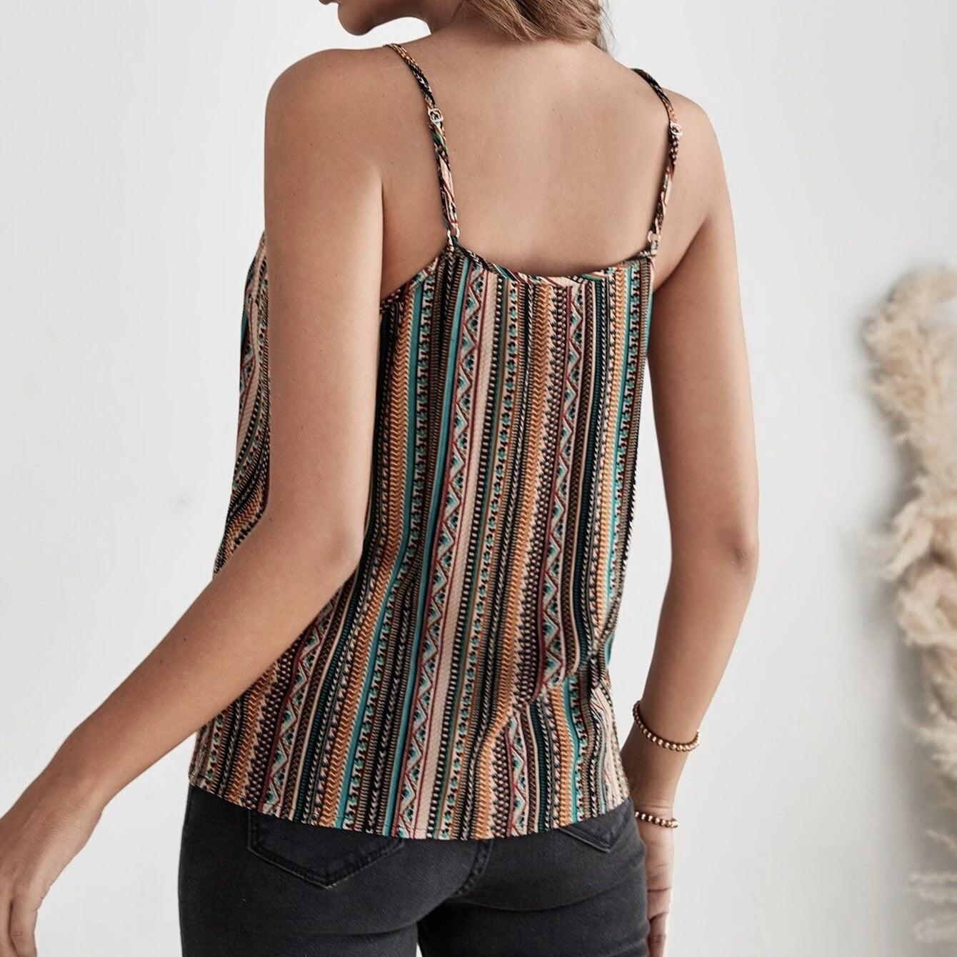 Top camisola retro con estampado geográfico para mujer