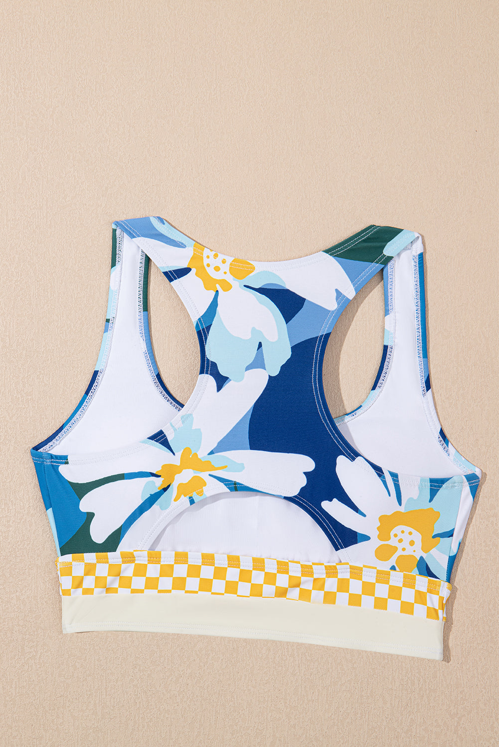 Bikini de Traje de Baño de Cintura Alta con Espalda Cruzada y Estampado Floral Verde