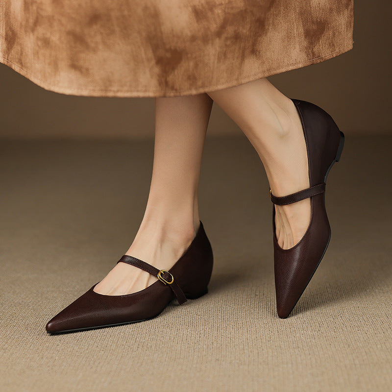 Women's French Retro Pointed-Toe Mary Jane Heels