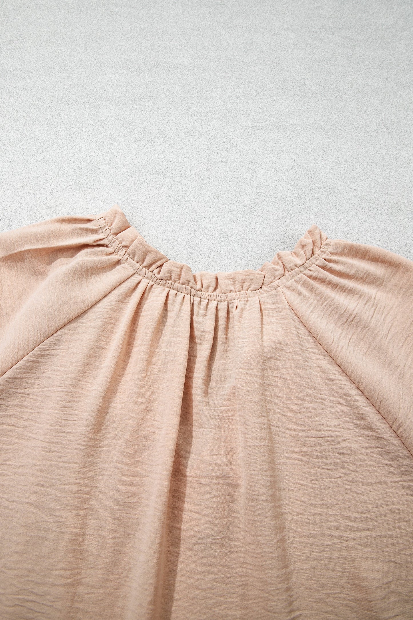 Parchment V Neck Gathered Cuff Three Quarter Sleeve Blouse