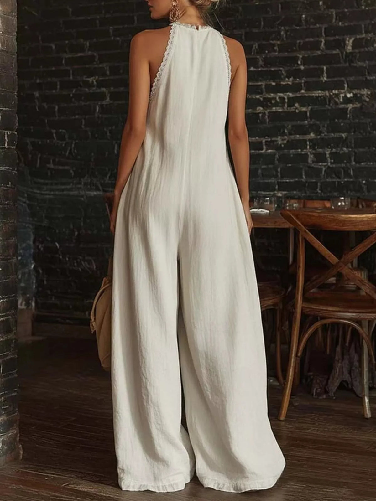 Full Size Lace Trim Wide-Leg Jumpsuit Plus Size