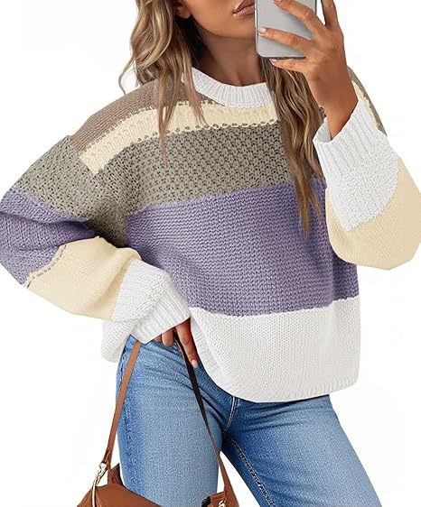European And American Cross-Border Sweaters, Amazon Color-Blocked Striped New Style Pullover Lazy Style Sweater, Autumn And Winter Fashion Casual Top
