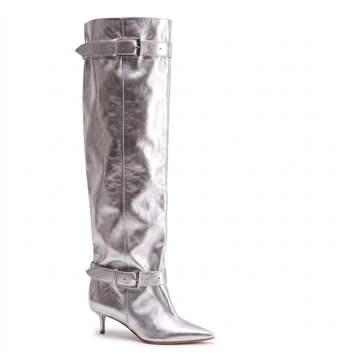 Pointed-toe Low-heeled Buckle-decorated Over-the-knee Womens Boots