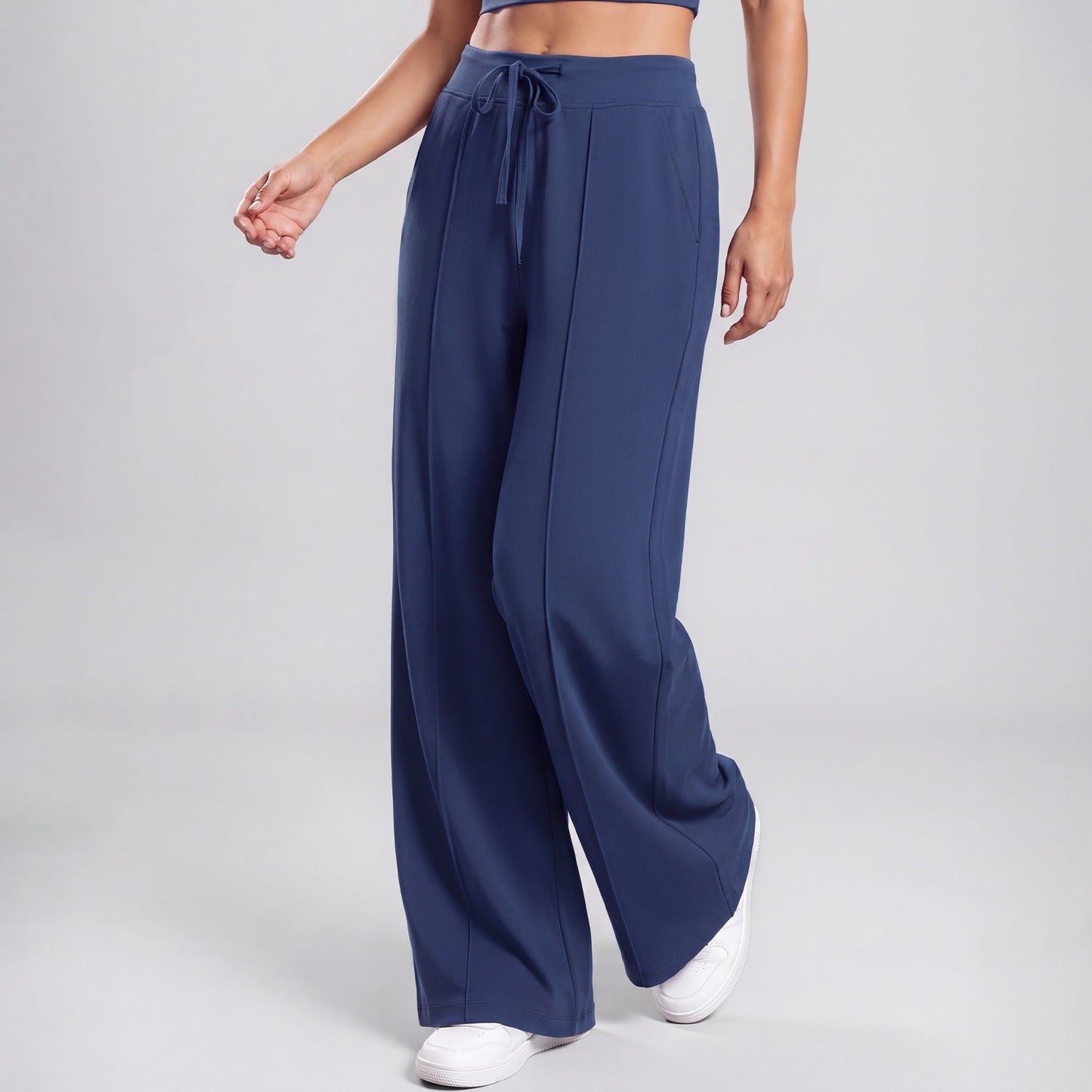 Womens High-Waisted Drawstring Wide-Leg Yoga Pants