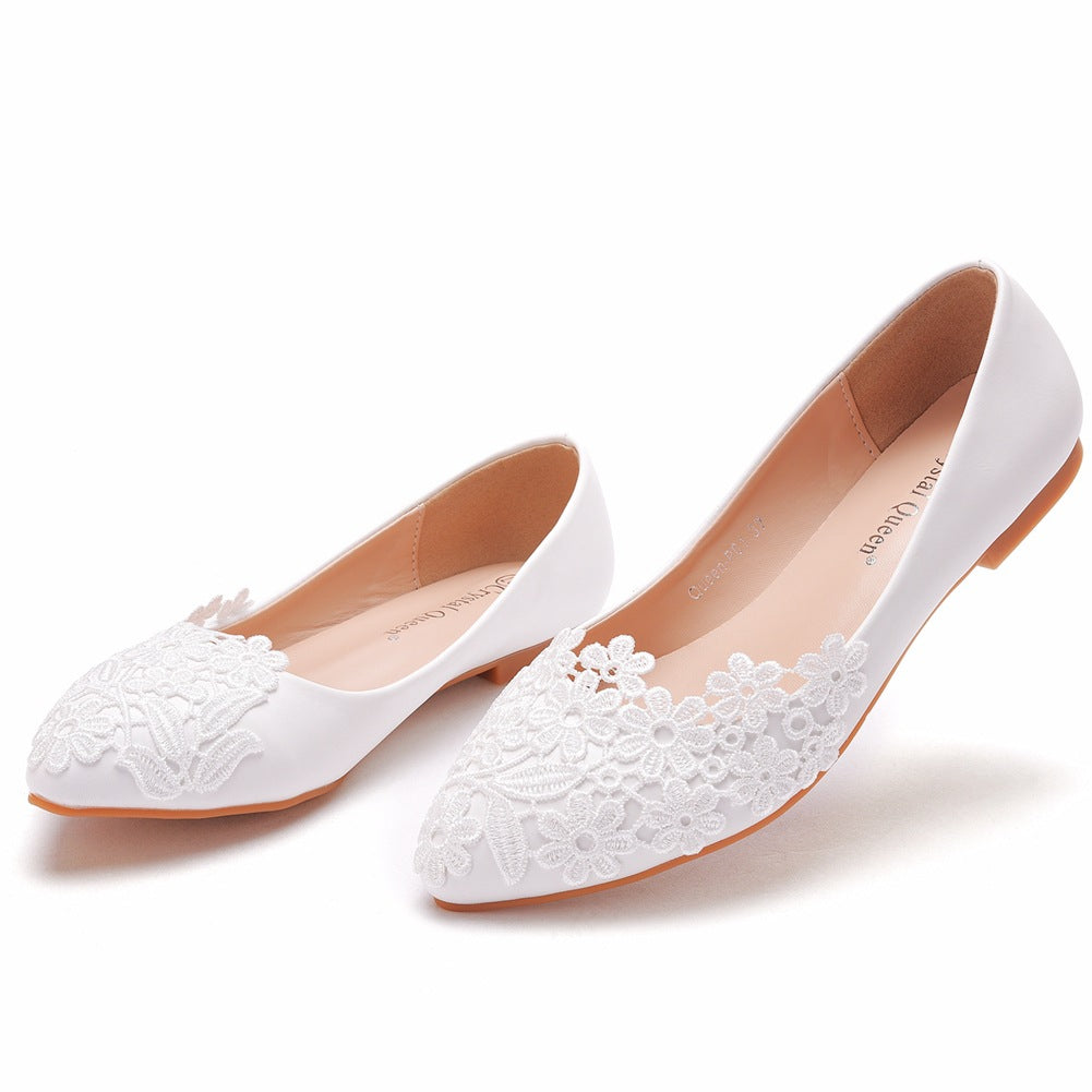 White Pointed-Toe Casual Flat Shoes