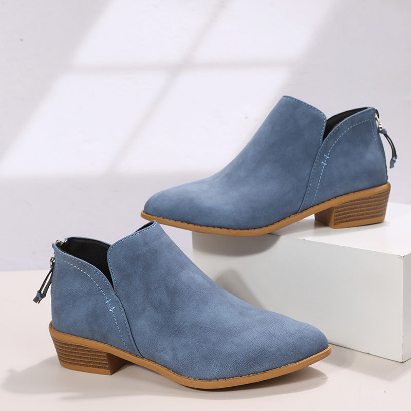 Women's Chunky Heel Zipper Back Ankle Boots