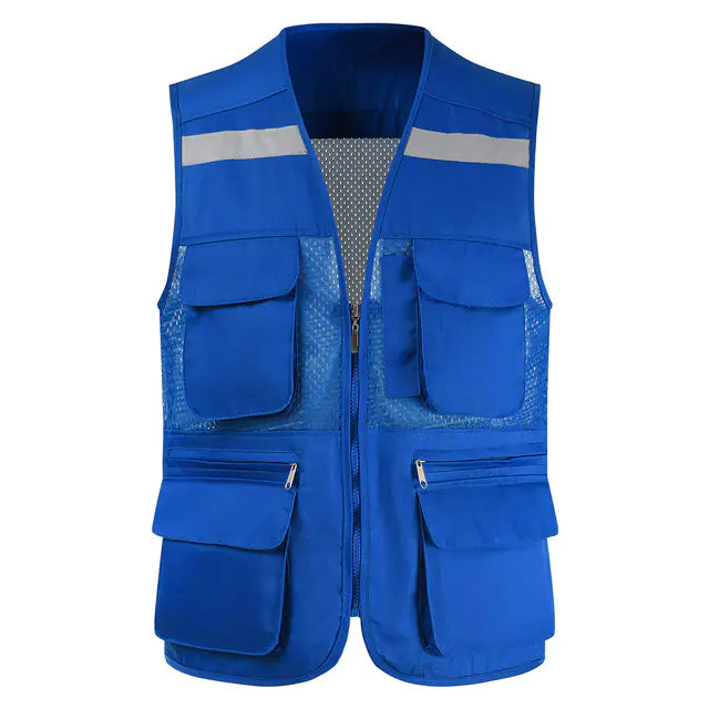 Men's Reflective Safety Vest with Multi-Pocket Mesh Design