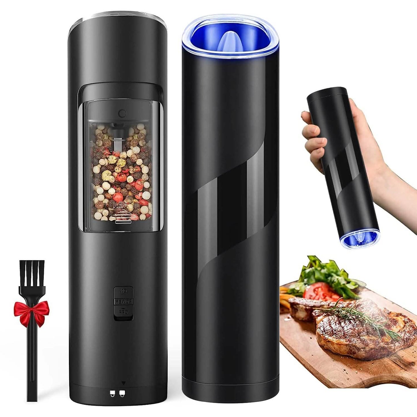 Electric Salt and Pepper Grinder LED Indicator Adjustable Coarseness