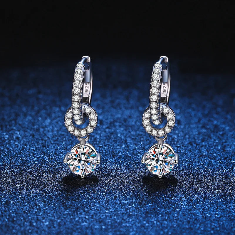 Moissanite Linked Circle Drop Earrings in Sterling Silver