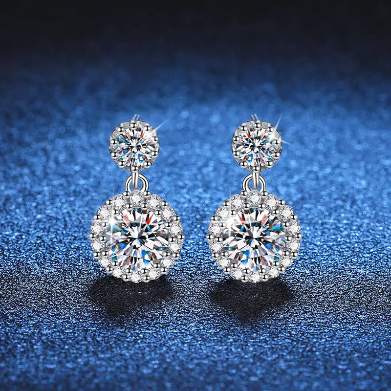1CT 2Pcs D-Color Moissanite Drop Earrings 925 Sterling Silver With Certificate