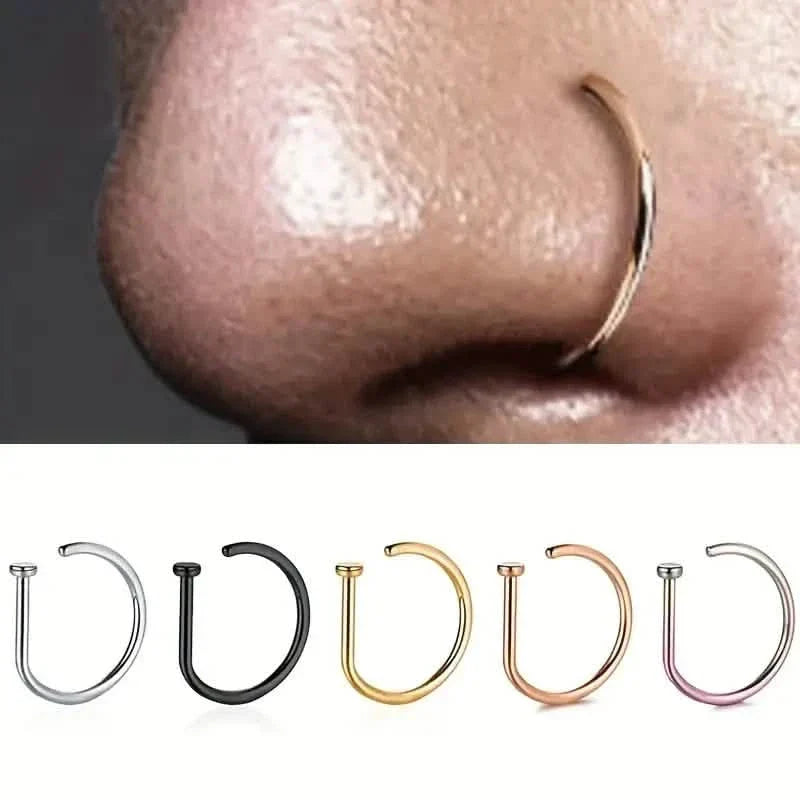 Elegant Punk-Style Stainless Steel Nose Rings - Clip-On Non-Piercing Design