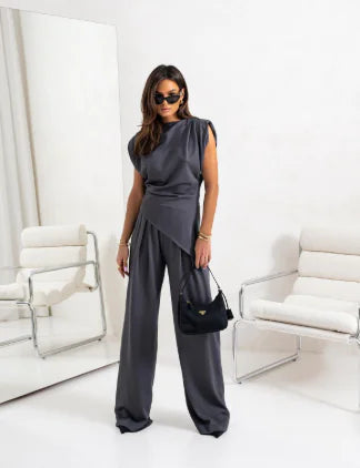 Elegant Women's Summer Two-Piece Set with Wide Pants - # GIAA232310001