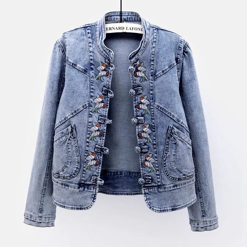 Embroidered Denim Jacket for Women | Loose Cropped Style - # GIAA23210009