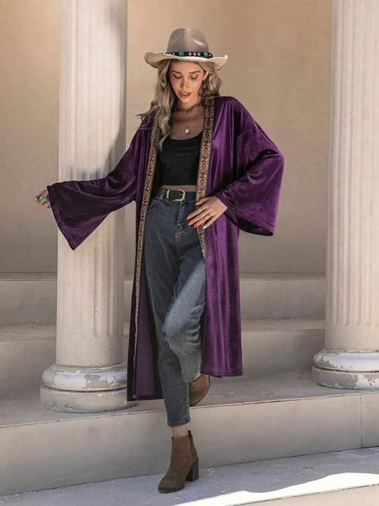 Suéteres Cárdigan bordado Trendsi para mujer Frente abierto Manga larga Capas elegantes