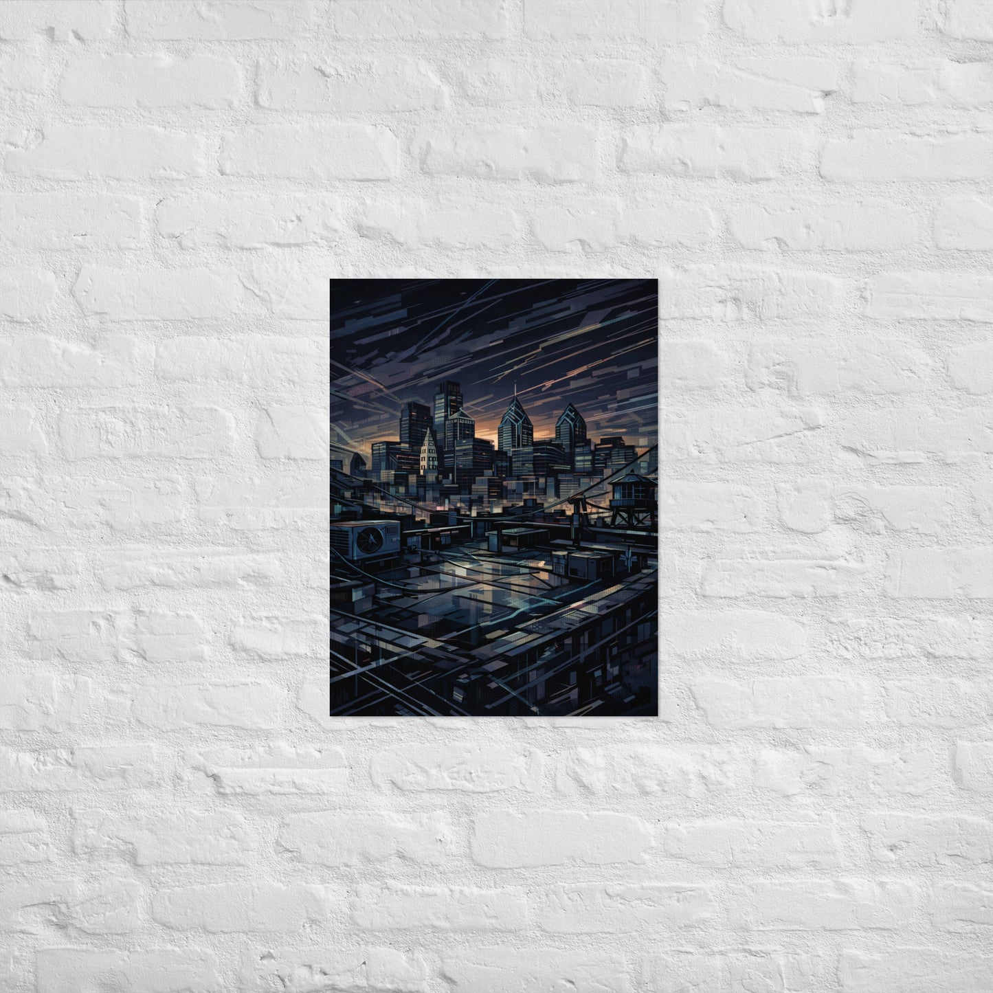 Urban Philly Rooftop Poster | Glitch Line Art Philadelphia Skyline