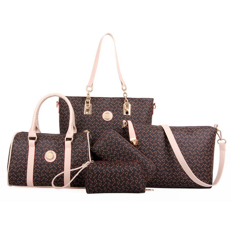 6 pcs lady set bag Women handbag with shoulder bag+Totes+clutch+key holder