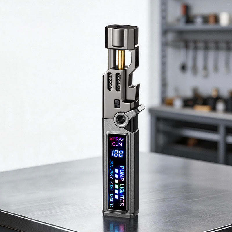 Windproof High‑Temperature High‑Power Outdoor Torch Lighter with LED Digital Display, Metal Body & Bottle Opener