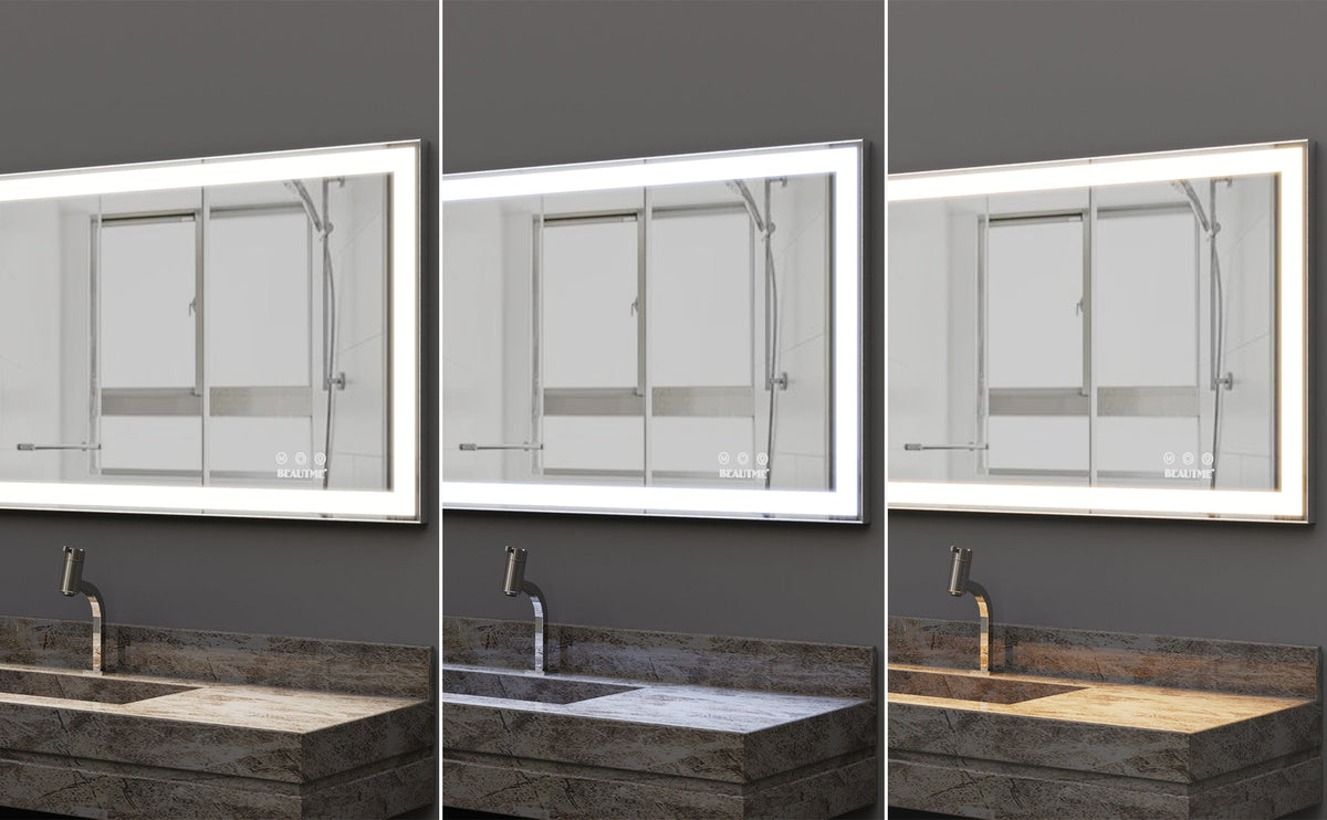 48x24 inch LED bathroom makeup mirror wall mounted adjustable light anti fog touch switch with memory intelligent large bathroom