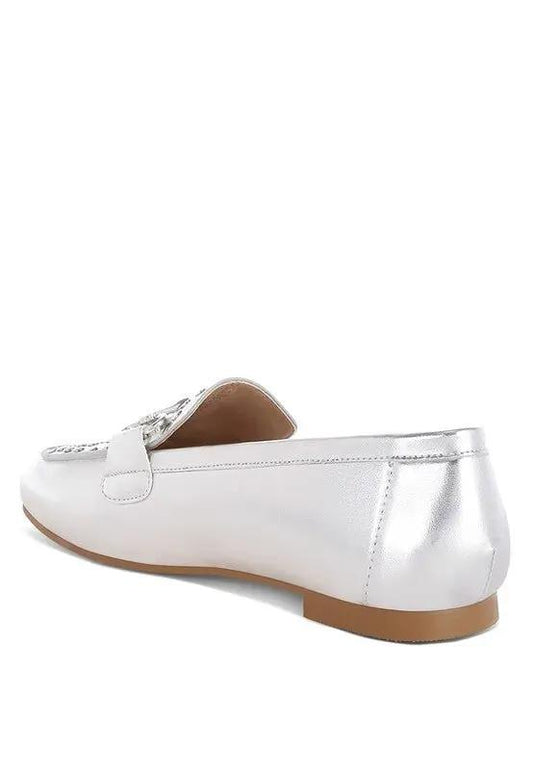 Shoes Rag Company Estafa Horsebit & Studs Metallic Pleather Loafers for Women