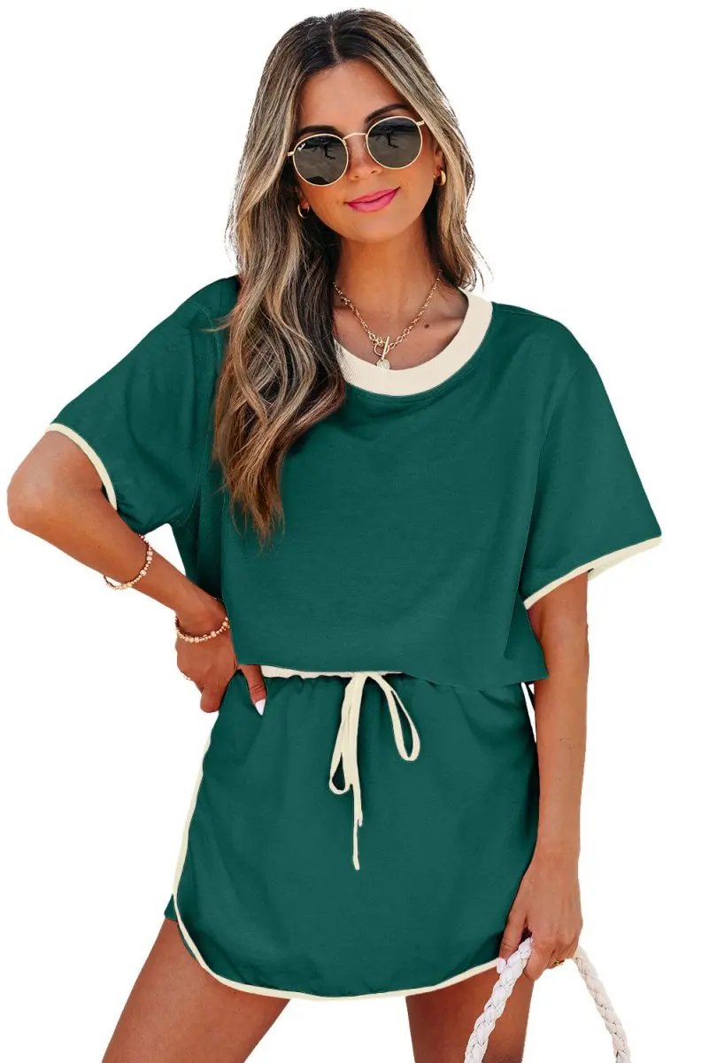 Activewear Love Salve Colorblock Set Women's Daily Wear T-Shirt & Skort Casual Summer Outfit