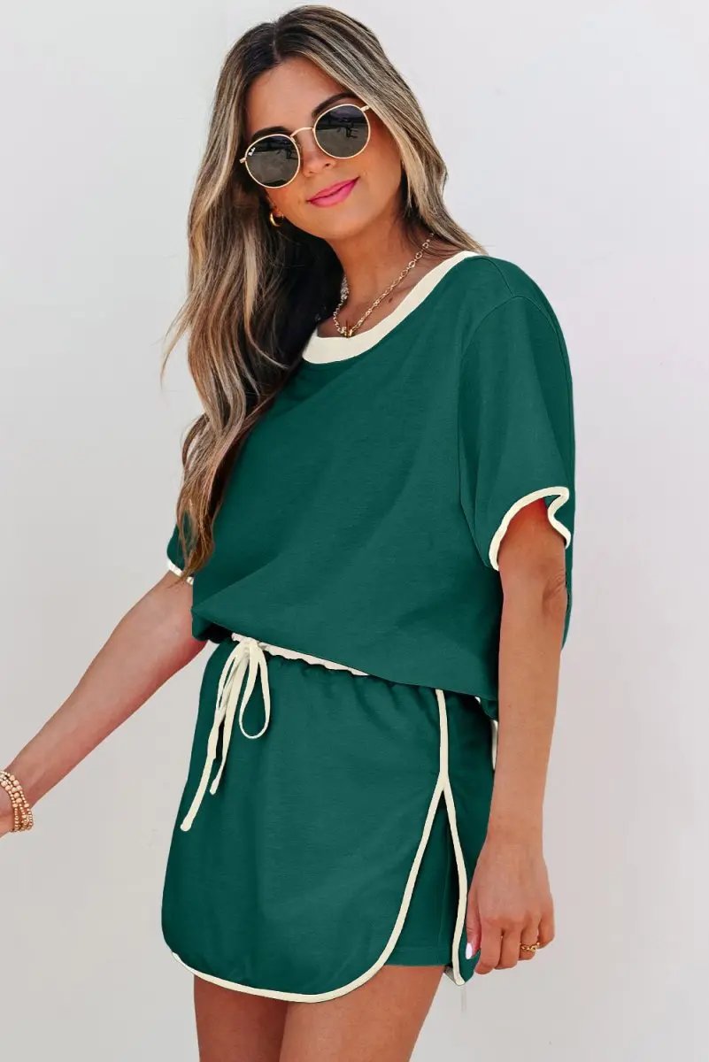 Activewear Love Salve Colorblock Set Women's Daily Wear T-Shirt & Skort Casual Summer Outfit