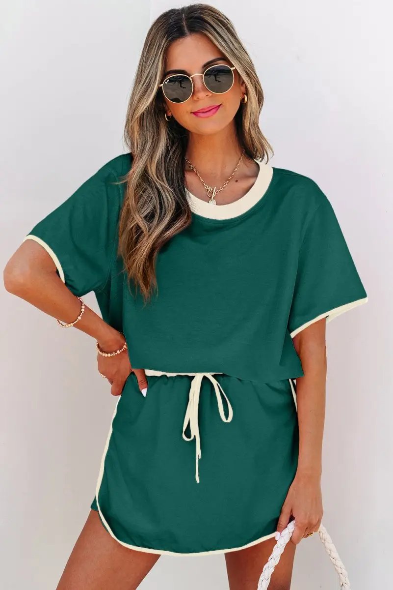 Activewear Love Salve Colorblock Set Women's Daily Wear T-Shirt & Skort Casual Summer Outfit