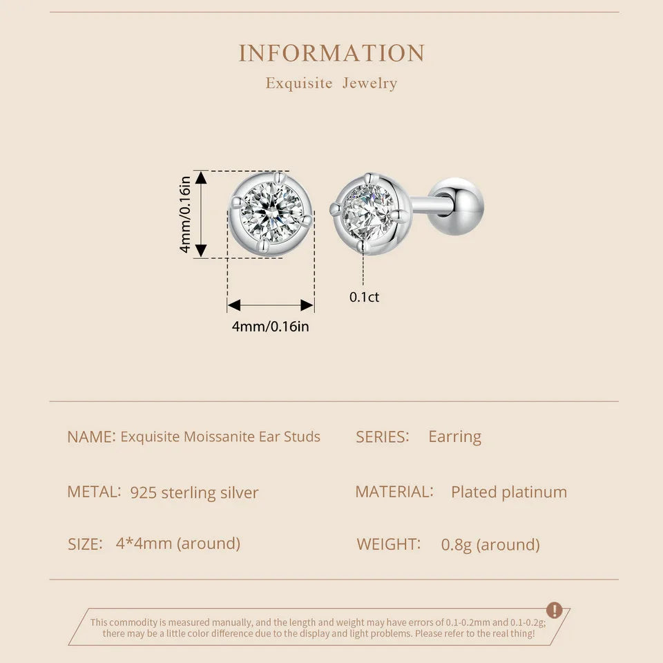 Round Bezel Moissanite Ball-Back Stud Earrings, Silver-Tone