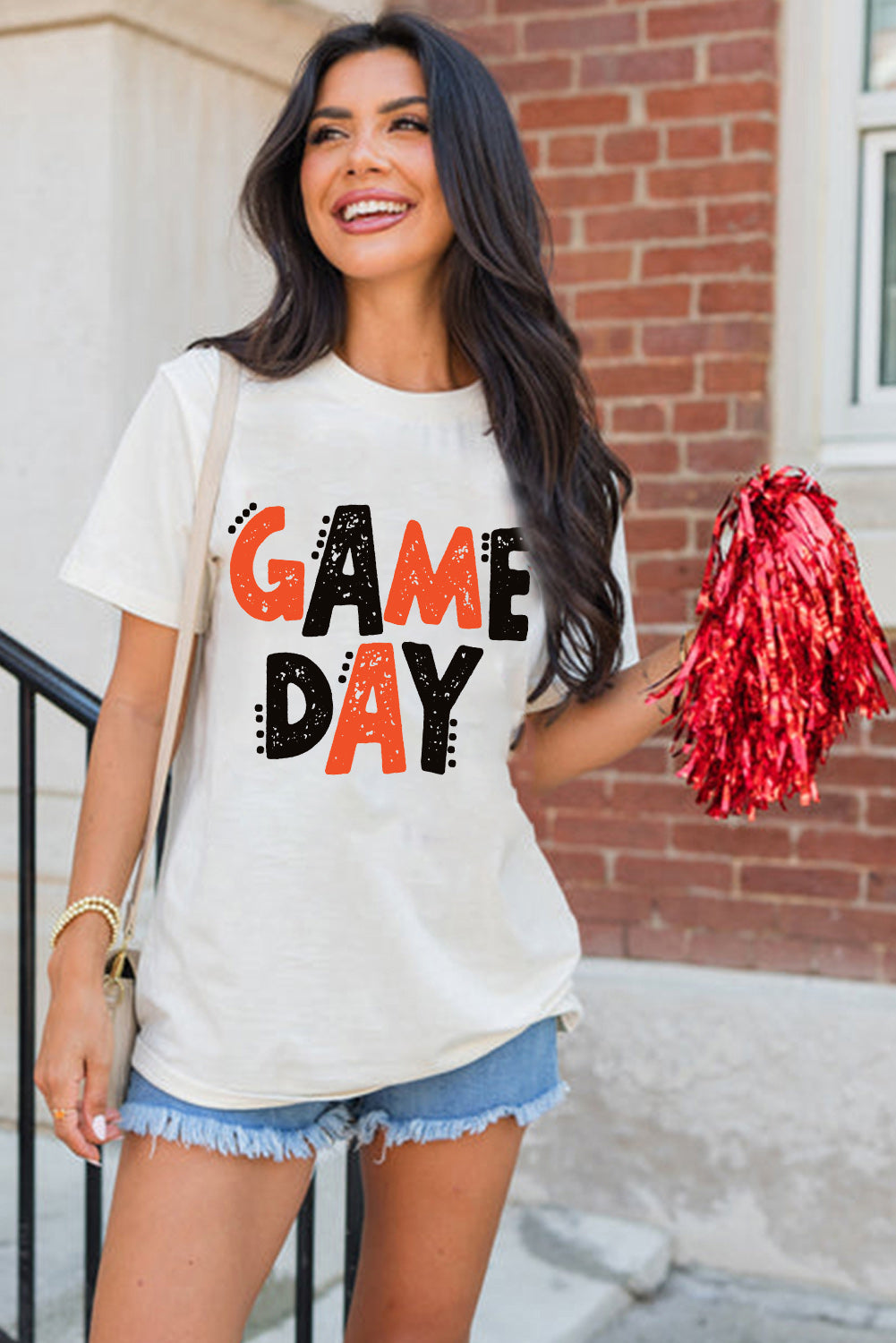 Camiseta informal blanca con letras divertidas GAME DAY