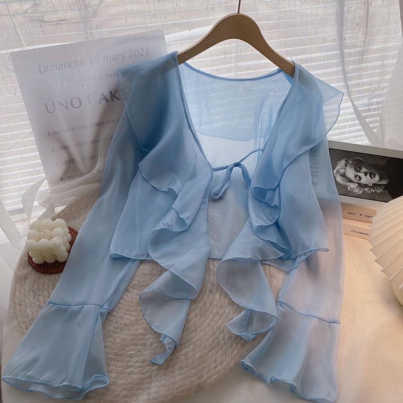 Plus-size Ruffled Chiffon Sun-protective Top For Women