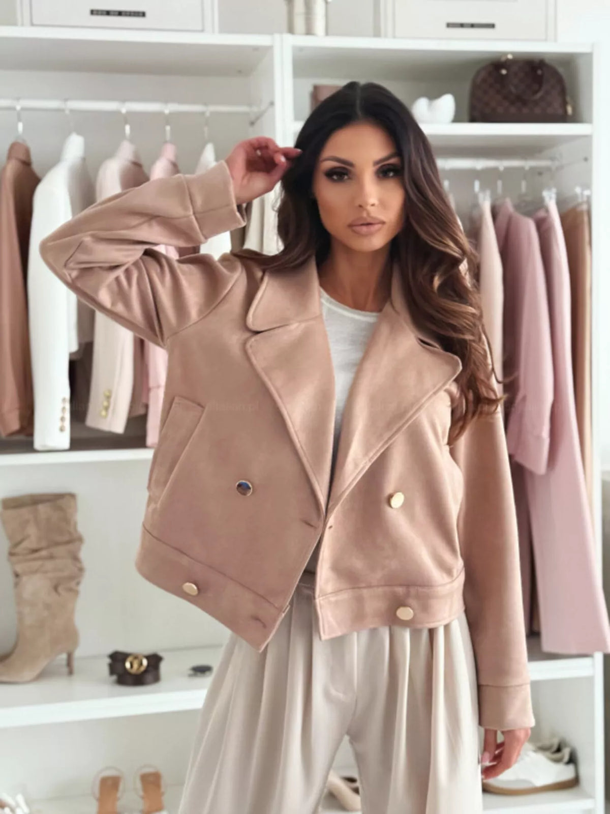 Double-Breasted Lapel Collar Jacket