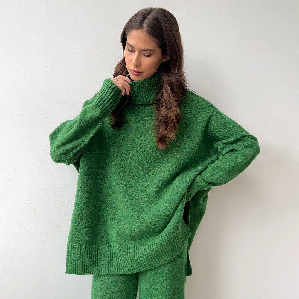 Women's Oversized High-Neck Sweater & Wide-Leg Knit Pants Set