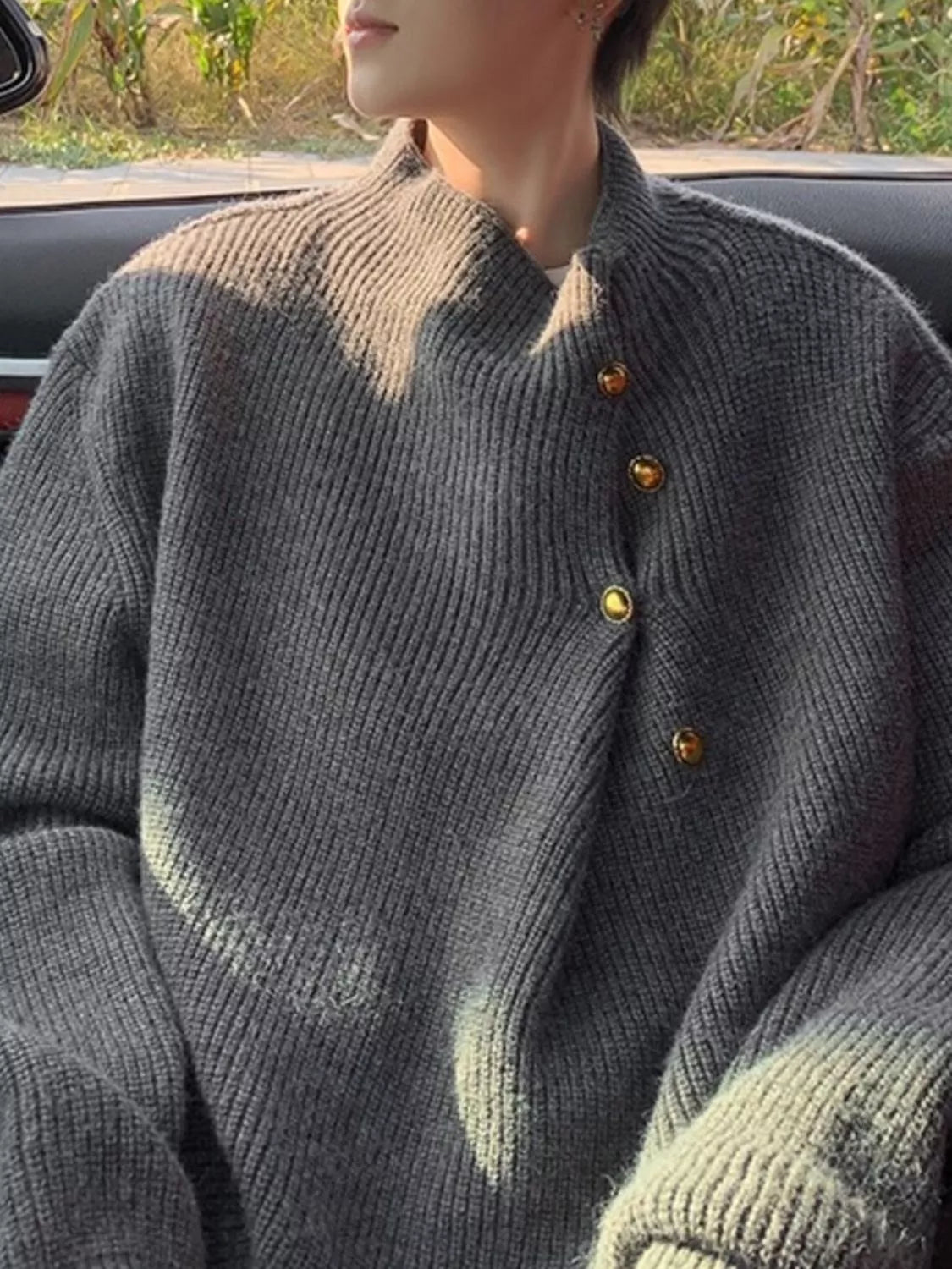 Men's Button-Accent Knitted Sweater