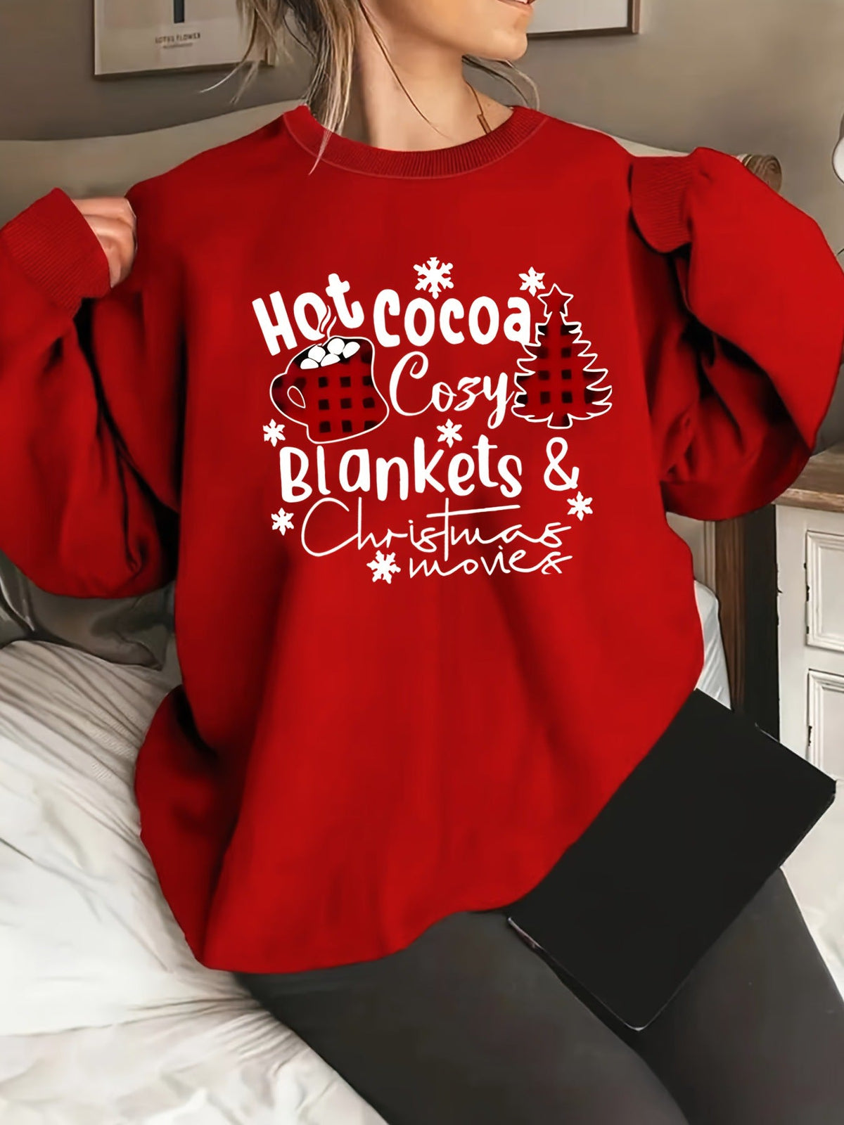 Christmas Themed Printed Women's Sweatshirt, Round Neck, Long Sleeves, Loose Casual Style, 3D Pattern, New Autumn And Winter Model