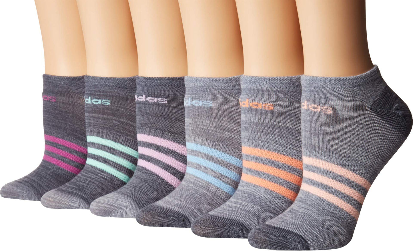 adidas Womens Superlite No Show Socks (6-Pair) Grey-Onix Space Dye/Clear Onix-Grey Space Dye/Clea Medium