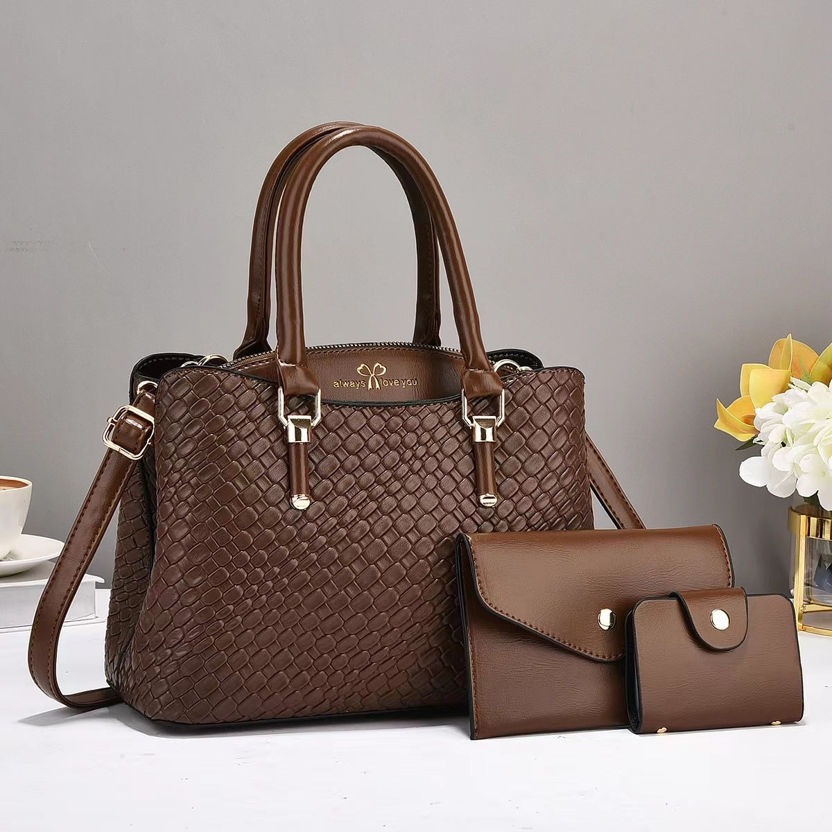 Woven Texture Three-Piece Travel Bag Set