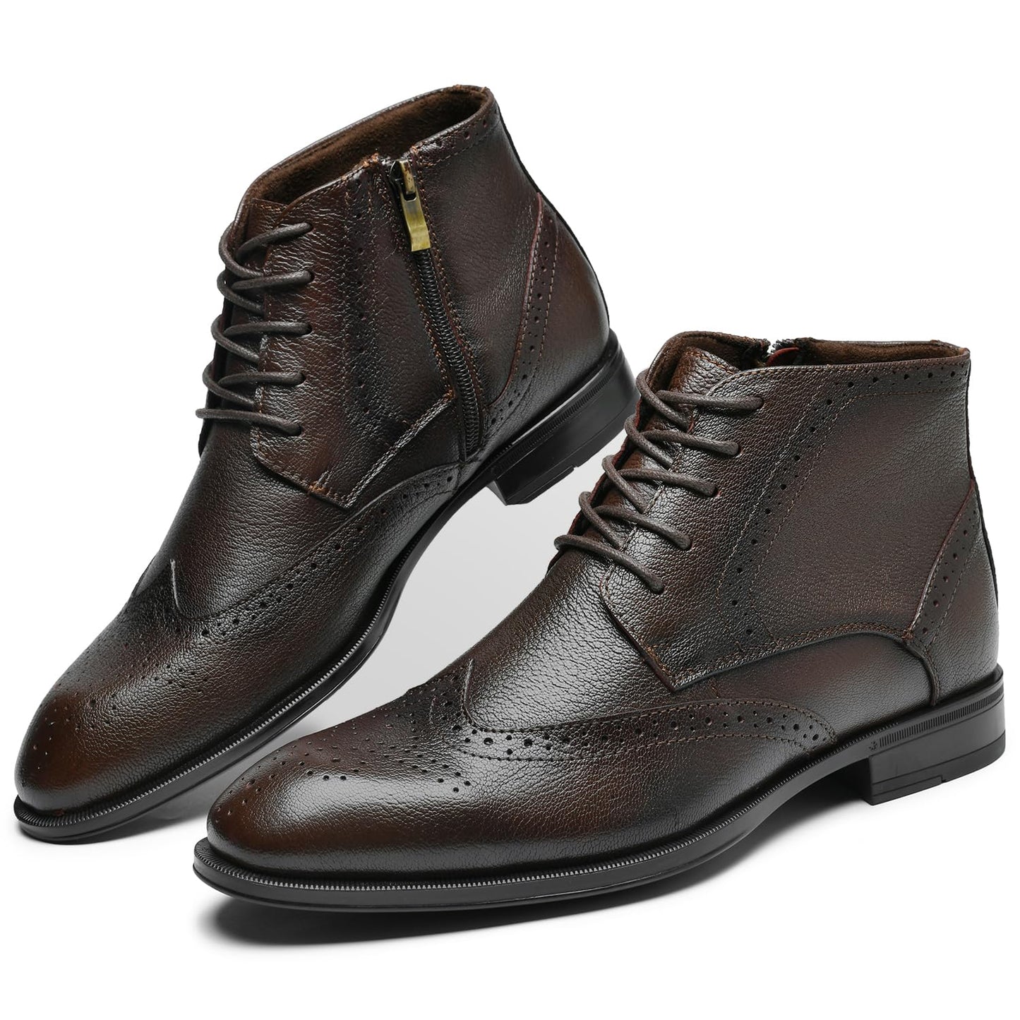 Holy dove Mens Wingtip Oxford Dress Boots - Casual Fashion Mens Leather Chukka Boot Coffee Brown Size 10