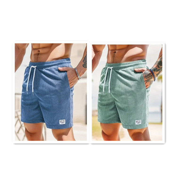 Pantalones cortos de cordón con cordones, pantalones cortos deportivos de pana para hombre, ropa de hombre